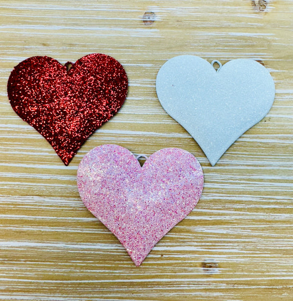 3 Pack metal glitter hearts